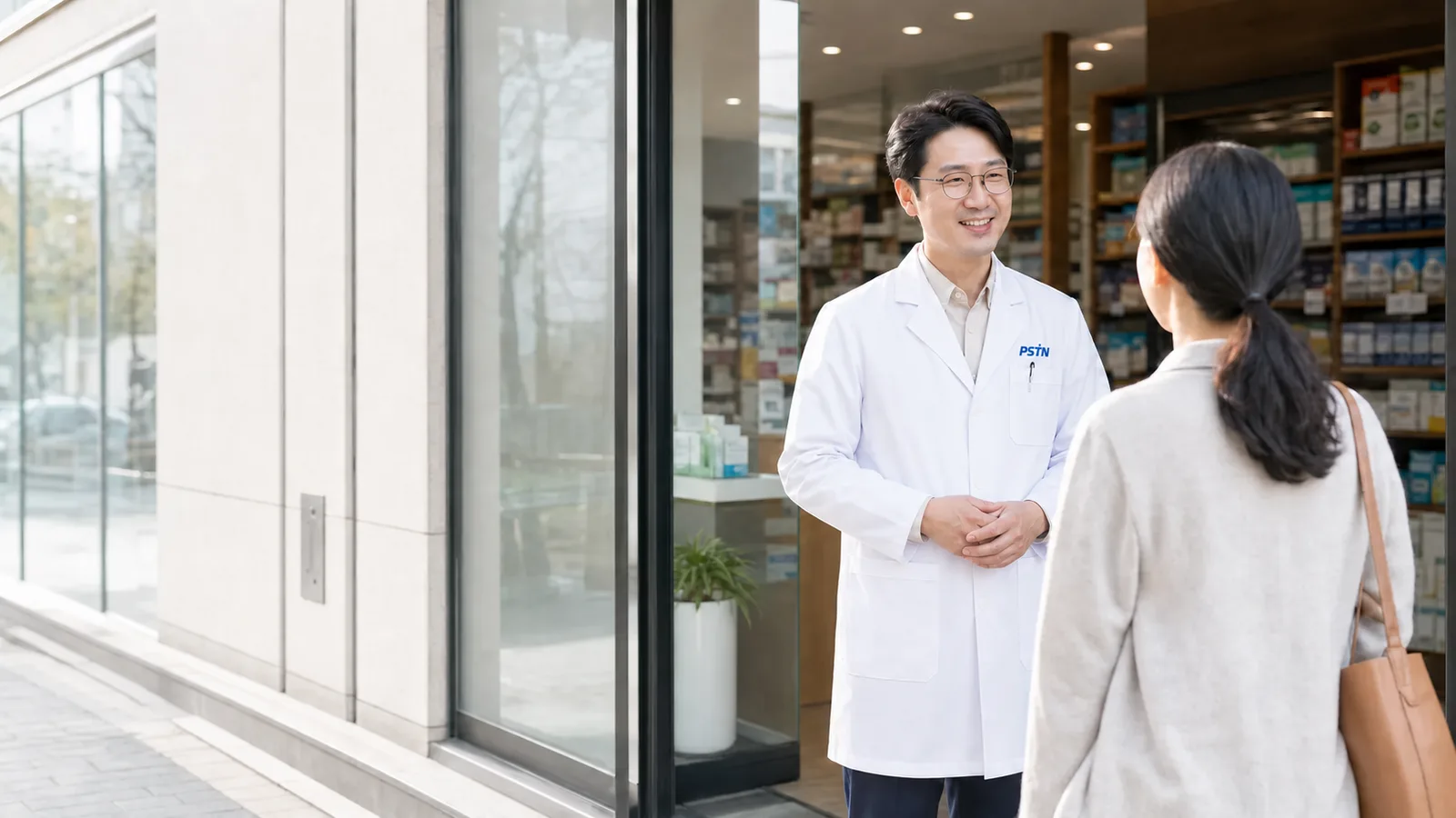 PSTN 약사가 고객과 건강 상담을 나누는 모습