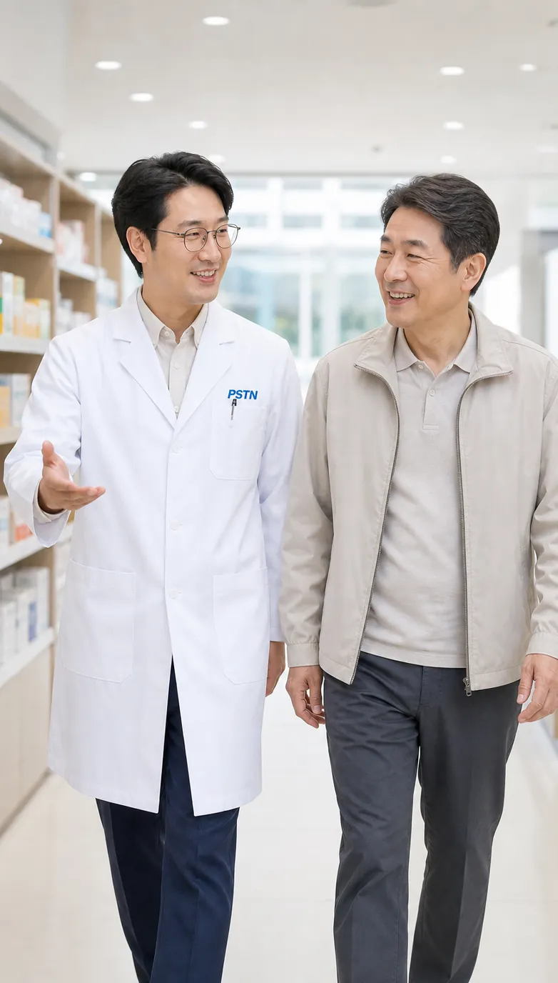 서로 다른 세대의 사람들이 강변 산책로에서 각자의 속도로 움직이는 모습